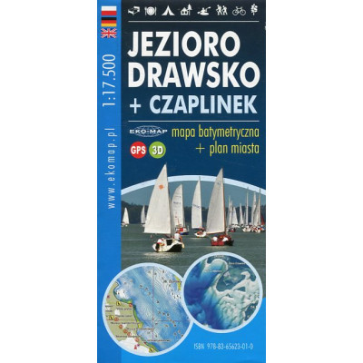 Jezioro Drawsko + Czaplinek. Mapa batymetryczna + plan miasta