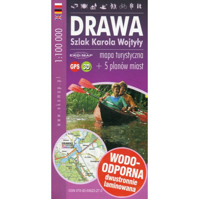 Drawa. Szlak Karola Wotyły. Mapa turystyczna + 5 planów miast GPS, 3D